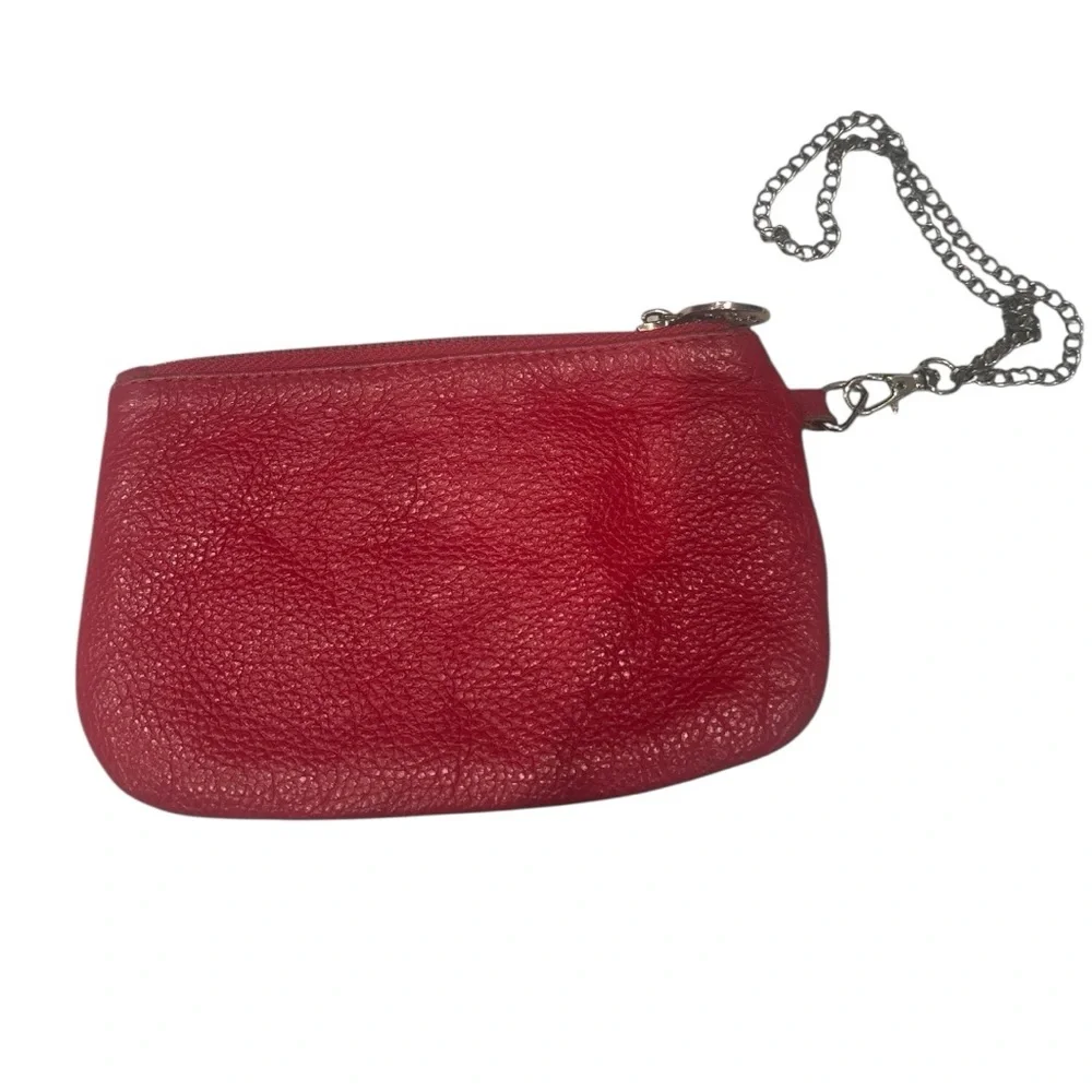 Tory Burch Red Pebbled Leather Wristlet Chain Strap Designer Clutch